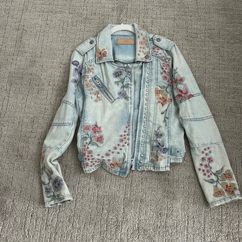 BlankNYC Moto Jean Jacket Embroidered with Flowers